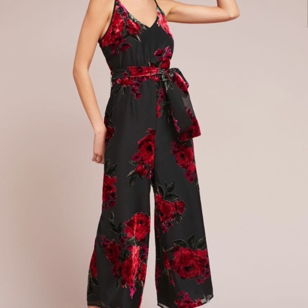 Anthropologie EttTwa Floral Velvet Jumpsuit